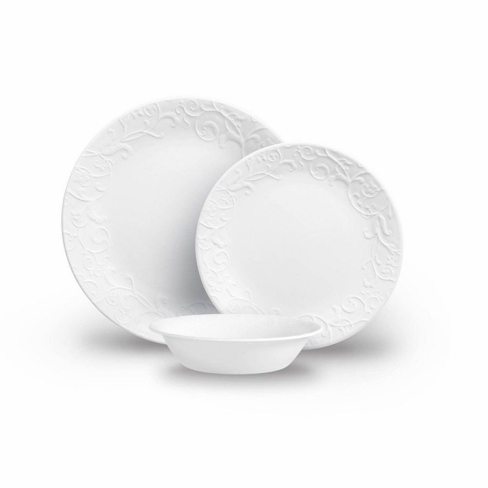 Corelle 18pc Bella Faenza Dinnerware Set White Floral Service for 6